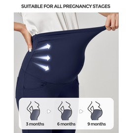 Ewedoos Maternity Pants for Women Stretchy Maternity Clothes Over The Belly Pregnancy Dress Work Pants with Pockets Navy