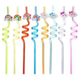 Pack of 8 Cartoon Straws for Children, Reusable Straws, Party Straws, Plastic Straws, Cute Straws