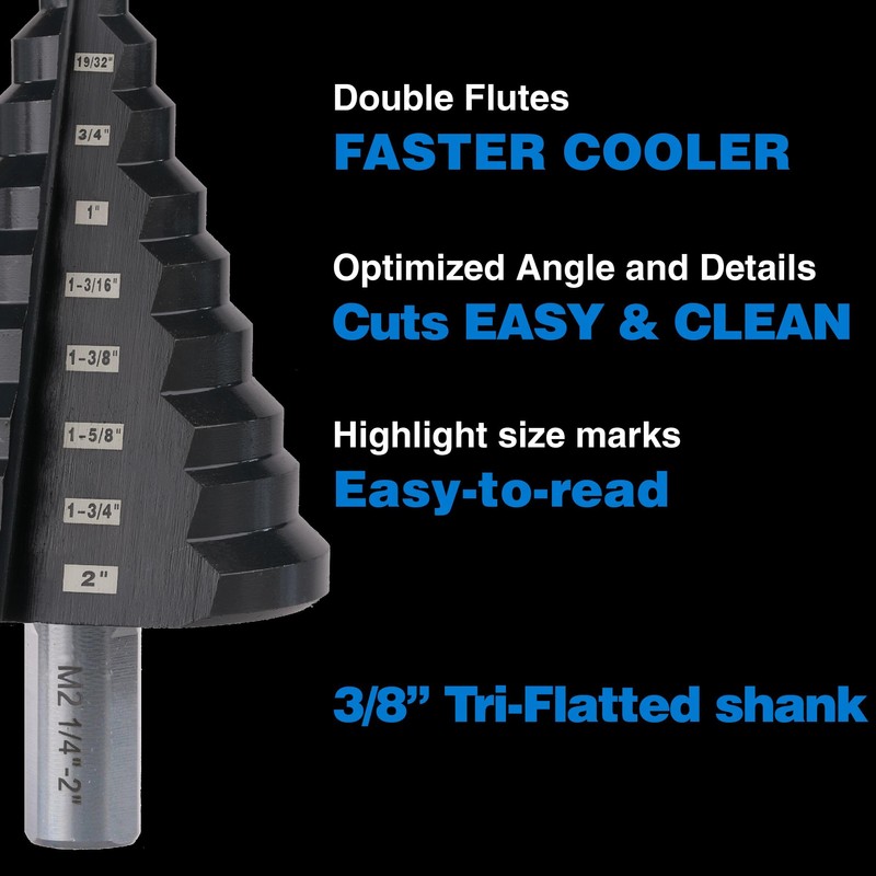 SHARPTOOL 1/4 to 2 Inches M2 HSS Step Drill Bit,
