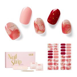 NAILOG Semi-cured Gel Nail Stickers (34 Pieces), Long Lasting, Salon Quality, Gel Nail Stickers, Nail Kit, Color, Gloss, Art Design, Red, Red | Rose Cloud