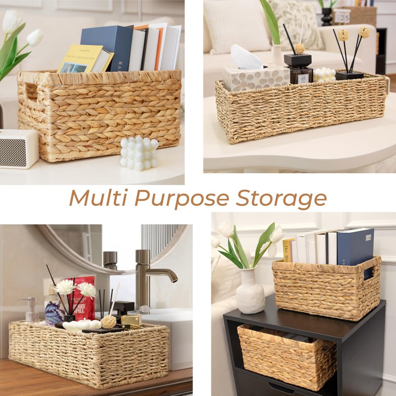 HOMESTEAD 2-Pack Rectangular Seagrass Storage Baskets with Built-In Handles, Handwoven