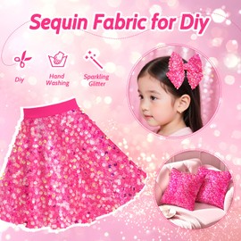 QueenDream Sequin Fabric Iridescent Mermaid Glitter Fabric by The Yard 5MM 5 Yard Hot Pink Sparkly Fabric for Sewing Custom Dress Mermaid Table Decor Wedding DIY Crafts Decorations