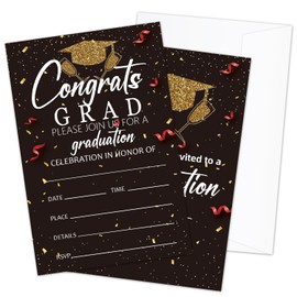 AWDSTN Gold Black Graduation Invitation with Envelopes, 20 Set Congrats Grad Graduation Announcements Grad Party Invites 2025 For College Junior High School Masters Grad Celebration -03