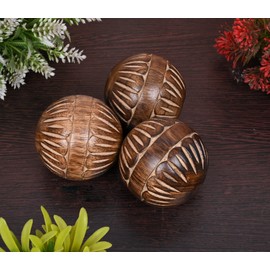 EDHAS Decorative Mango Wood Round Balls Set of 3 For Centerpiece or Individual Use Ideal for Use in Tray Bowl or Basket Décor (7.62cm x 7.62cm x 7.62cm)