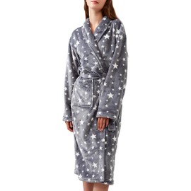 Women's Fleece Bath Robe Full Length Plush Soft Bathrobe Warm Lounge Sleepwear Robe with Pockets Gift for Mom Dad Daughter Wife Sister Friend Unisex