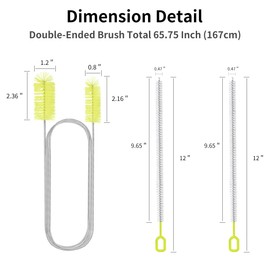 Flexible Drain Brush, 66 Inch Double Ended Aquarium Filter Hose Long Pipe Cleaners Brush for Fish Tank, Sink, Drain, and 2 Pieces 12 Inch Straw Cleaning Brush