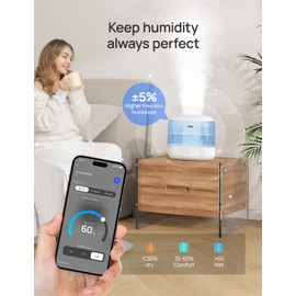 Humidifiers for Bedroom - Dreo Quiet (4L Water Tank) Cool Mist Top Fill Essential Oil Diffuser for Home, Smart App & Voice Control, Rapid Ultrasonic Humidification Baby Nursery and Plants, Blue
