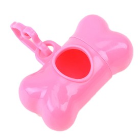 Poop Bag Dispenser - Bone Shaped Pet Dog Waste Bag Holder - Plastic Garbage Bag Dispenser Carrier Case Includes 1 Roll (15 Bags) - Large, Earth-Friendly, Leak-Proof Pet Waste Bags (Pink)