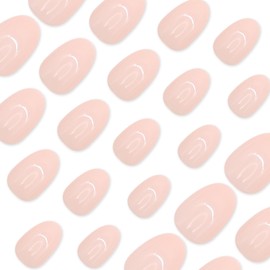Almond Shape Press on Nails Short Fake Nails Oval Round RIICFDD False Nails with Pure Color Designs Reusable Full Cover Glossy Glue on Nails for Women Acrylic Nails 24 Pcs (Transparent Nude Color)