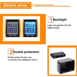 Moisture Meter Detector with Audible Alert, Damp Meter Moisture Meter with LCD Display for Wood or Building Materials Masonry and Other Building Materials