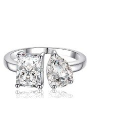 Yaresul Toi Et Moi Engagement Ring for Women Radiant-Cut & Pear-Shaped AAAAA Cubic Zirconia Fake Wedding Ring|Statement Promise Ring for her Adjustable Size 9