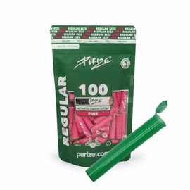 PURIZE 9 mm Activated Carbon Filter, Regular Size, Includes Joint Tube and 1/5 Sticker, Choice of Quantity and Colour (50x - 420x) (Pink, 100)