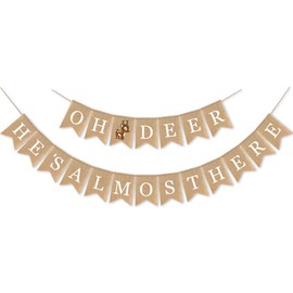 SWHATYW Burlap Oh Deer He's Almost Here Banner Mantel Fireplace Decorations Boy Woodland Baby Shower Garland Supplies