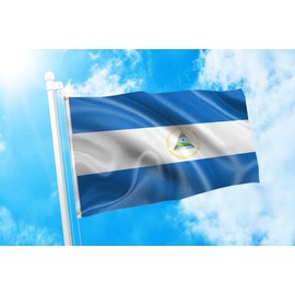 DMSE Nicaragua Nicaraguans Nicaragüenses Nica Nicoya Pinolero Spanish Flag 3X5 Ft Foot 100% Polyester 100D Flag UV Resistant (3' X 5' Ft Foot)