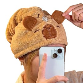 Floralgrace Capybara Microfibre Hair Towel Quick Drying Hair Turban Super Absorbent With Button For Women Long Hair