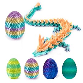 3D Printed Dragon Egg with Articulated Dragon Inside, Fidget Toys for Adults Stress Relief, Unique Home Office Desk Decor Crystal Easter Basket Stuffers (Rainbow)
