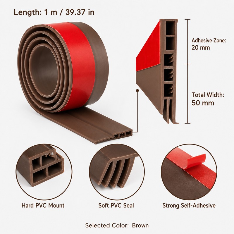 Self-Adhesive Door Draft Stopper Strip, Rubber Bottom Seal for Doors