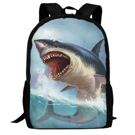UIACOM Shark School Backpacks Great White Ocean Shark Bookbag for Teens Kids Boys Girls, Large 17 inch Elementary Junior High University School Bag, Water Resistant Casual Travel Daypack Backpack