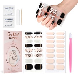 JERCLITY 2 Sheets 32pcs Semi Cured Gel Nail Strips, Gel Nail Wraps Needed LED Lamp to Cured, Ease to Use and Removal, Come with 2 Prep Pads,1 Nail File,1 Wooden Cuticle Stick(Milky+Marbling)