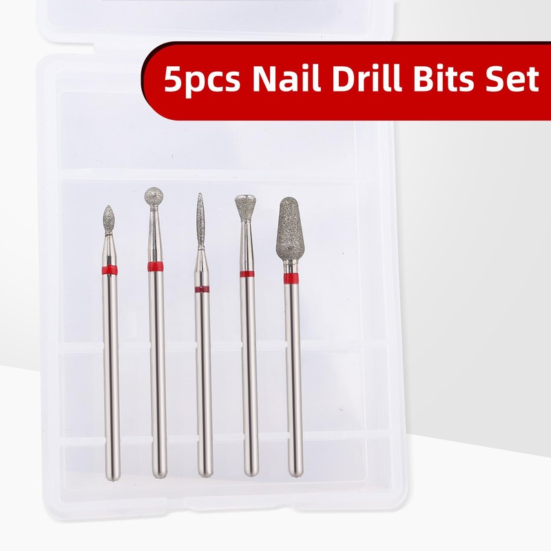 5Pcs Diamond Nail Drill Bits sets (RED (Fine) B03 set)