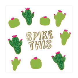 X&O Paper Goods X&O Paper Goods White and Green Cactus"Spike This" Beverage Cocktail Napkins, 20pc, 5.5" x 5.5", White & Green