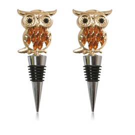 Adonisaon Owl Wine Stoppers Cute Wine Stopper Decorations Metal Zinc Alloy Wine Bottle Stopper Reusable Wine and Beverage Stoppers (2 Beautiful Packs with Golden Wine Stoppers)