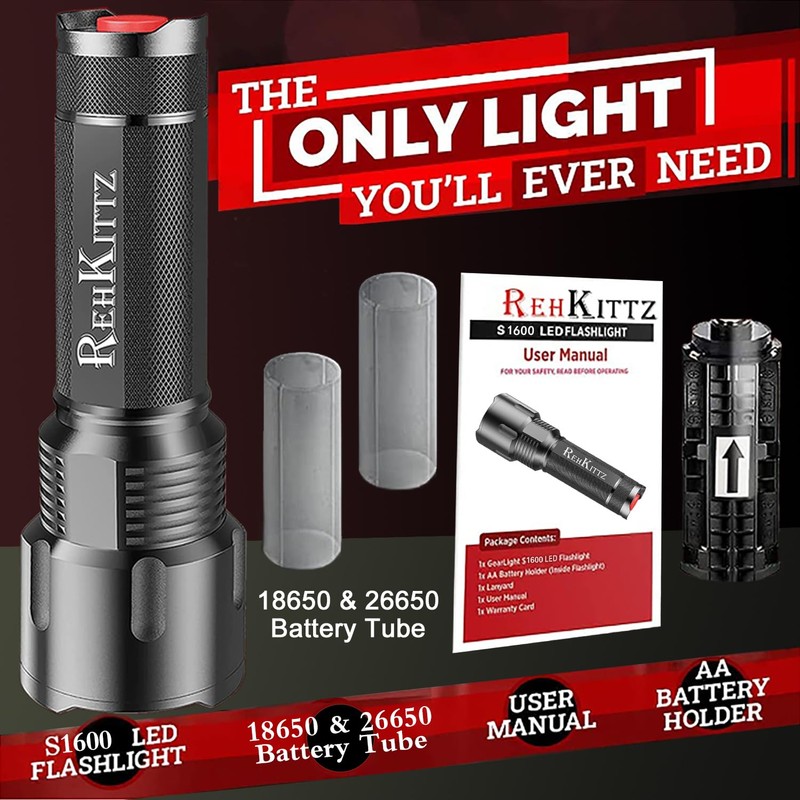 REHKITTZ Torch LED Torches Super Bright,3300 Lumens Adjustable Focus Flashlight