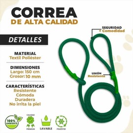 LOS LADRIDOS DE MEXICO Correa para Perro Premium Paseo y Entrenamiento Resistente Agarre Cómodo y Seguro para Mascota Chico o Mediano Poliéster (Verde)