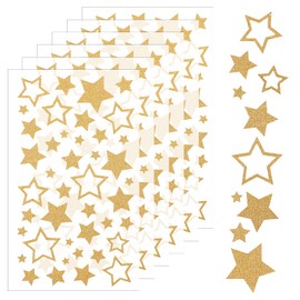 6 Sheets Star Stickers Glitter Christmas Sticker in Gold for Winter Holiday Crafts, Self-Adhesive Star Labels for Christmas Decoration