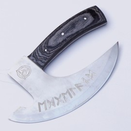 EdgeLandKnives® Pizza Cutter Axe 8 inch Ulu Knife, Rocking Knife Mincing Meat Vegetable Cleaver Kitchen Knife, Rosewood Handle & Heavy Duty Viking Axe Head with Sheath, Viking Butcher Cleaver Knife