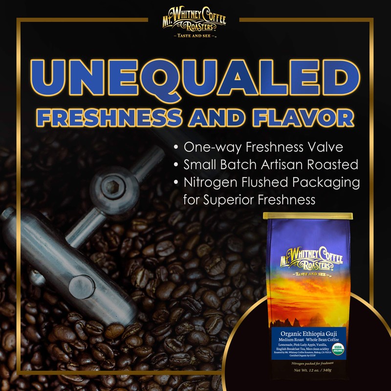 Mt. Whitney Organic Ethiopia Guji Coffee (Whole Bean, 12 Oz)