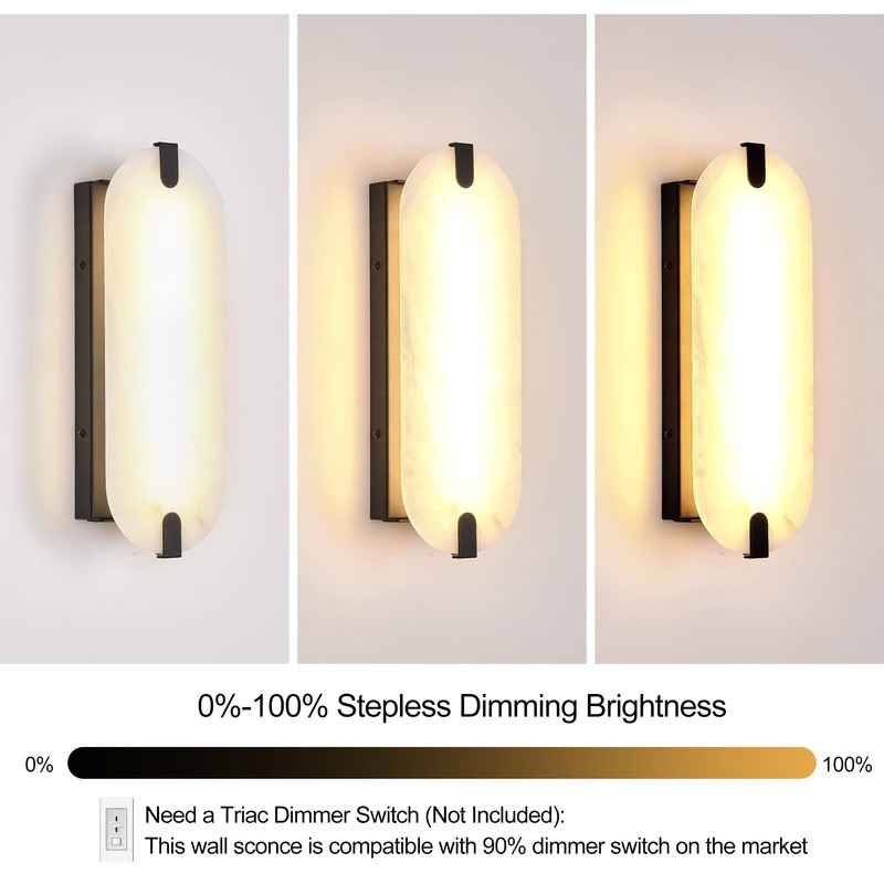 ZEROUNO 14.2 inch Alabaster Wall Sconces, Natural Marble Wall lamp,Dimmable