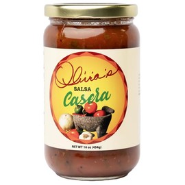 Olivia's Salsa Casera - Medium Hot Spicy Salsa Dip for Tortillas, Tacos, Nachos, Chips, Snacks, Salads - No Gluten, Made of Fresh Tomatoes & Serano Peppers- 16 Oz
