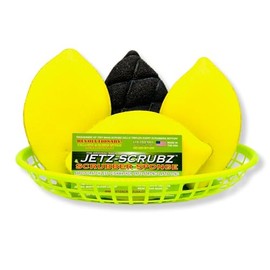 Jetz-Scrubz Scratch-Free Scrubber Sponge, Lemon Shaped, Set of 4, Made in USA