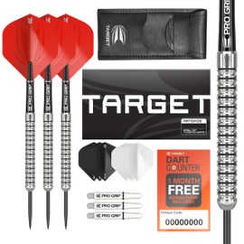 TARGET Darts Artemis 22G Tungsten Steel Tip Darts Set - 6 Pro Grip Shafts - 9 Pro Ultra Flights – Dart Wallet - Dart Counter App Coupon Bundle