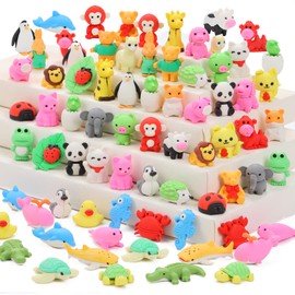 70Pcs Animal Erasers - Desk Pets, 3D Take Apart Pencil Erasers Classroom Rewards,Game Prizes,Treasure Box Party Favors for Kids