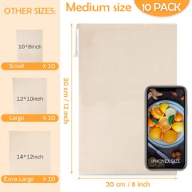 Chielor 10 Pack Nut Milk Bag, Fine Mesh Grade Reusable Cheesecloth Bags Strainers, Unbleached Organic Cotton Filter Bags for Almond Milk, Juices, ColdBrew, Cheese, Tea, Yogurt, Coffee (8 x 12 inch)