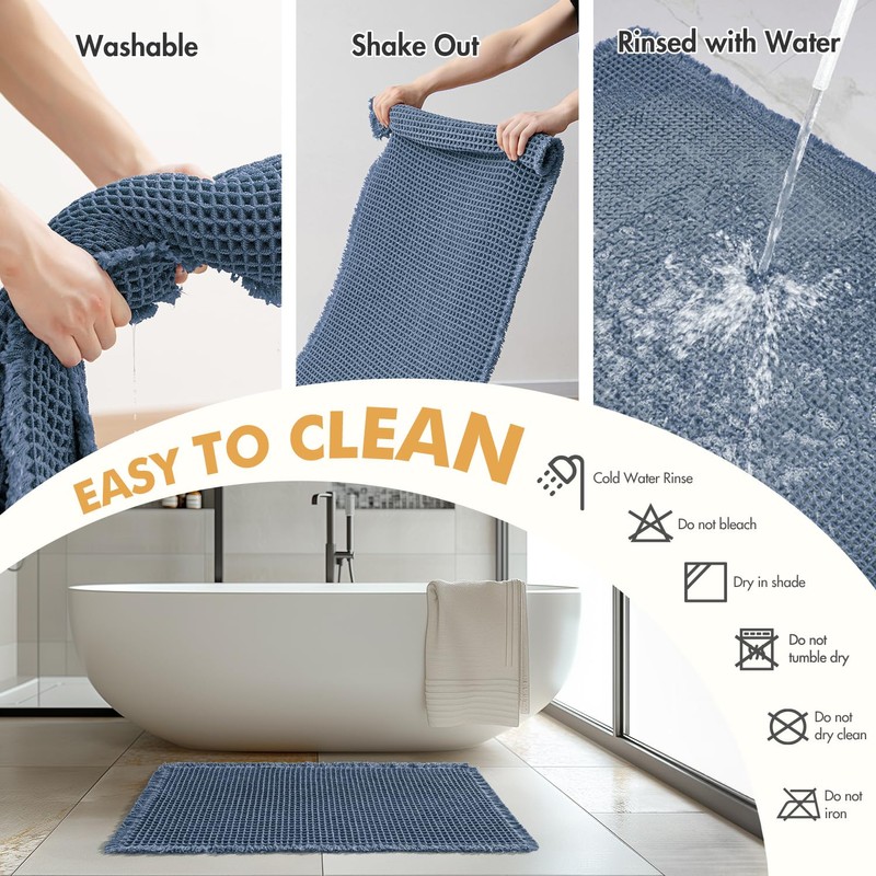 MIULEE Set of 2 Waffle Bathroom Rugs, Boho Bath Rugs