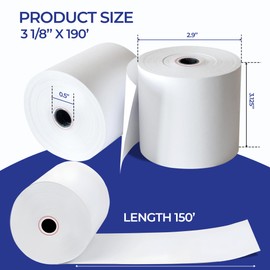3-1/8" x 190' Thermal Receipt Rolls - 32 Pack Pos Paper for Clover Flex, Station, TM-T88, TSP