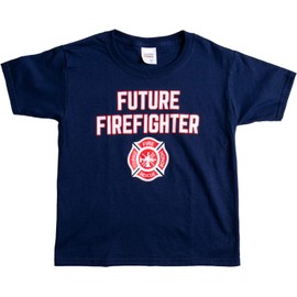 Ann Arbor T-shirt Co. Future Firefighter | Cute Kid's Fire Fighter Badge Boy Girl Child T-Shirt - (Youth,S) Navy Blue