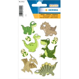 HERMA 15512 Stickers Dinosaur Small Large, 9 Pieces, Wiggly Eyes Animals Stickers with Cute Dinosaur Motif, Children's Labels for Photo Album, Diary, Poetry Album, Scrapbooking, Birthday Decoration,