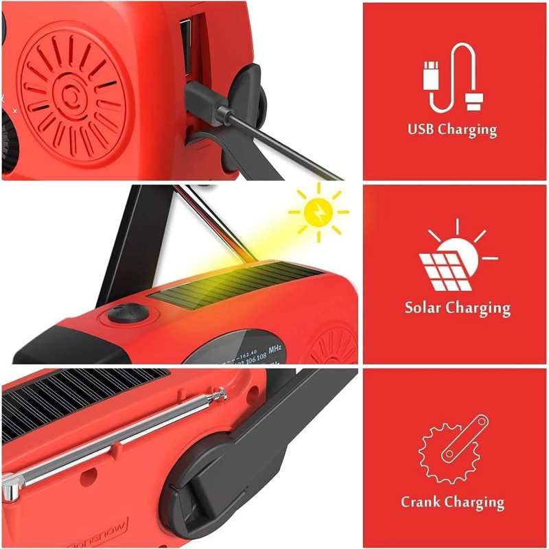 iRonsnow Solar Hand Crank Weather Radio AM/FM NOAA, LED, SOS,