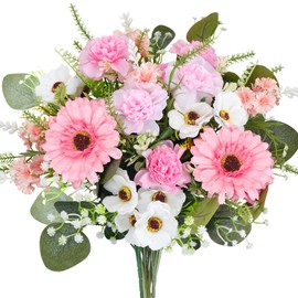 COEWUR Gerbera Daisy Artificial Flowers Pink Flowers Silk Flowers with Daisies Artificial Wildflowers Lilac Spring Floral Stems for Table Centerpiece Bridesmaid BouquetsWedding Home Decor Pink White