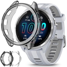 Miimall [Set of 2] Compatible Garmin Foreruner 965 Special Case Foreruner 965 Cover Soft TPU Material Perfect Fit Scratch Resistant Lightweight Shockproof (No Film) Garmin Garmin 965 Protective Case Garmin 965 Bumper Black + Clear)