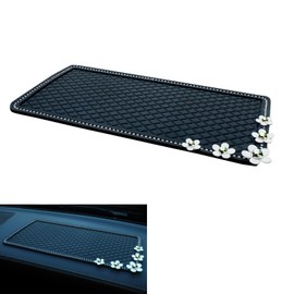 Opuweiy Car Dashboard Mat, Diamond-in Bling Anti-Slip Pad, Dashboard Accessories, Universal for Cell Phone, Keys, Glass, Mirrors, Metal, GPS, Coins, 11.8In x 5.7In (Black)