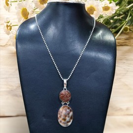 Fashion Female 925 Sterling Silver Shell & Jasper Gemstone Pendant Handmade Tibetan Silver Pendant