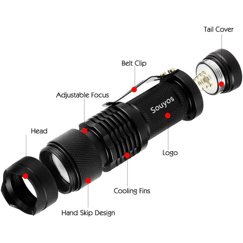 Souyos 3 Pack Green LED Flashlight,Zoomable Green Light Flashlight with