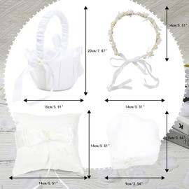 Ring Bearer Pillow - Flower Girl Basket, Wedding Flower Girl Basket and Ring Bearer Pillow Set, 500 Artificial White Ivory Rrose Petals, Fairy Flower Headband, Wedding Ring Pillow for Ceremony