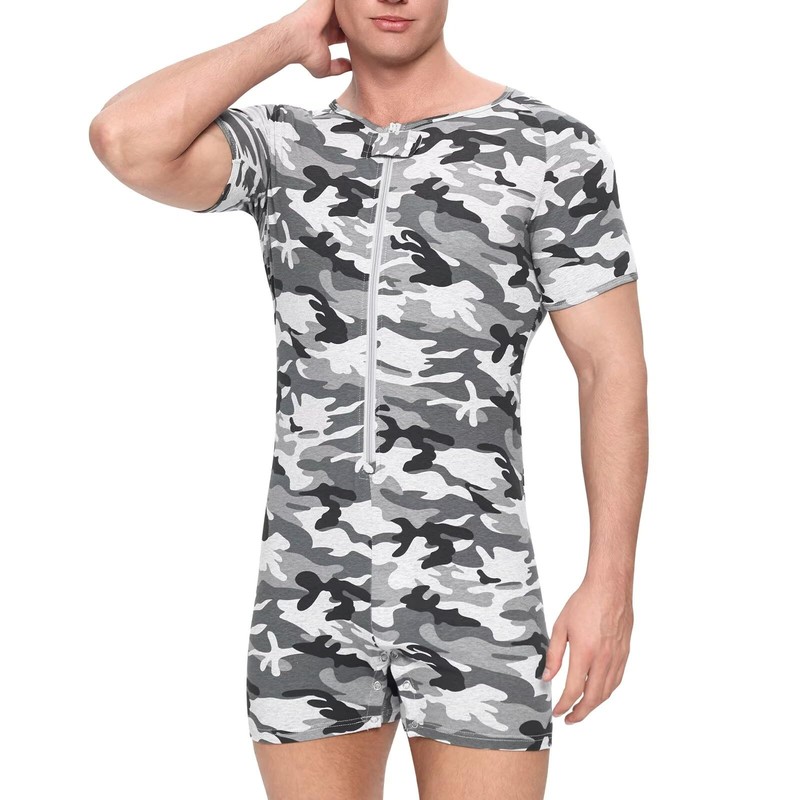 Landofgenie Onesie for Men Cotton Short Sleeve Camouflage Pajama Jumpsuits