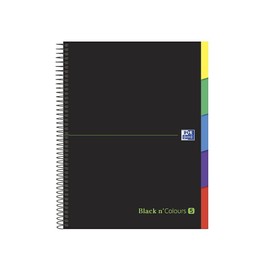 Oxford, A4 Squared Notebook 5 x 5 cm Extra Hard Cover 100 Sheets Micro Perforated 5 Tabs Black